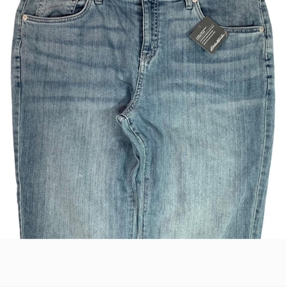 NWT Womens Eddie Bauer Boyfriend Jeans Plaid Flannel Lined Size 12P - Picture 1 of 8